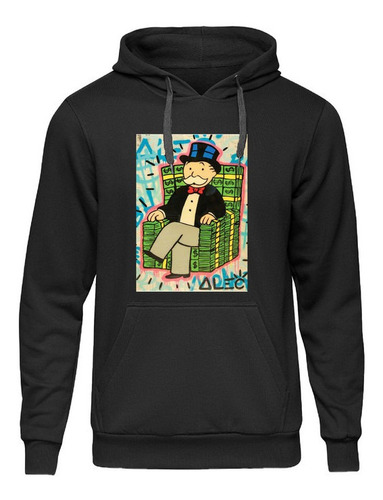 Sudadera Hoodie Negra Mr Monopoly Trono Dibujo Alec Pintura