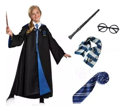 Disfraz De Harry Potter, Magos / Capa + Corbata + Varita + Lentes + Bufanda / Cuentos Infantiles / Dia Del Libro / Niños Y Jovenes Magia