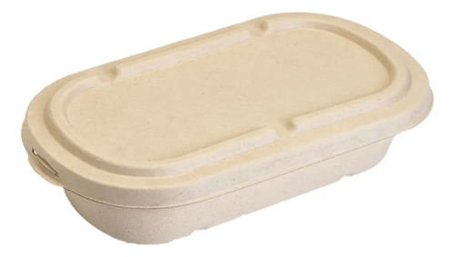 Pack Envase Comida Ovalado Compostable 800 Ml *25 U Con Tapa