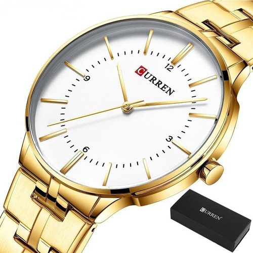 Reloj De Cuarzo Impermeable Inoxidable Curren Classic Color De La Correa Dorado