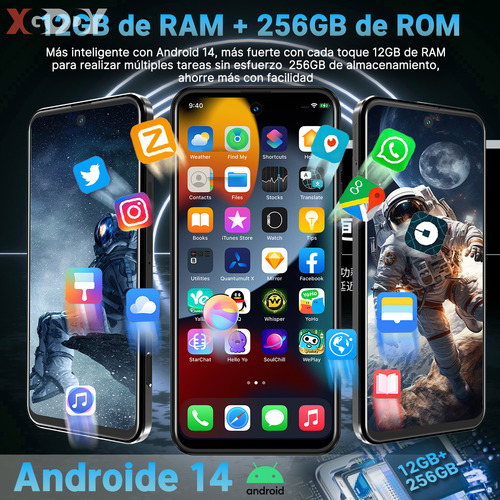Teléfono móvil Xgody v27 dual sim6500mAh 128gb ROM 12GB RAM 6.56 pulgadas celular hd android 14 red 4G completa teléfono inteligente con huella dactilar doble cámara 13MP+21MP gps bluetooth negro
