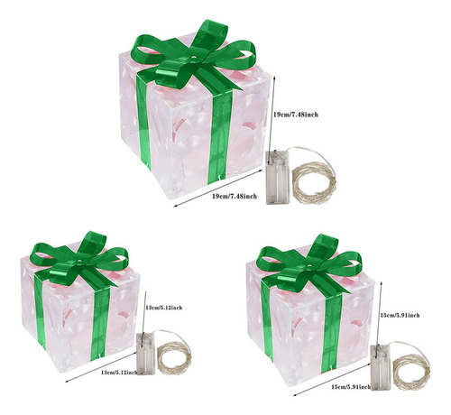 Caja De Regalo De 3 Piezas Con Luces Led, Decoración Navideñ
