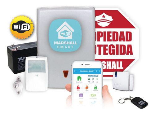 Imagen 1 de 9 de Kit Alarma Domiciliaria Inalámbrica Marshall Go Wifi Smart