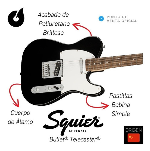 Imagen 3 de 10 de Guitarra Eléctrica Squier Bullet Telecaster Lrl Negra