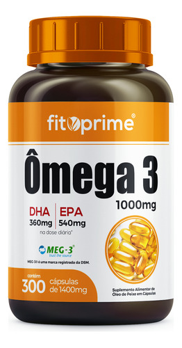 Ômega 3 Óleo De Peixe 1000mg Com Selo Meg-3® 300 Cápsulas Sabor Natural