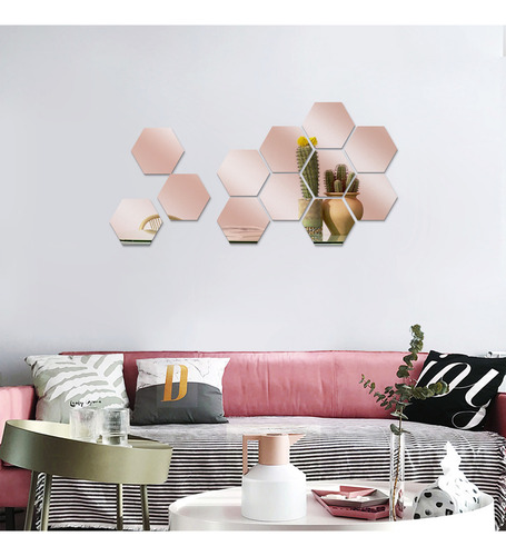 Calcomanía De Pared Removible De Vinilo Hexagonal Con Espejo