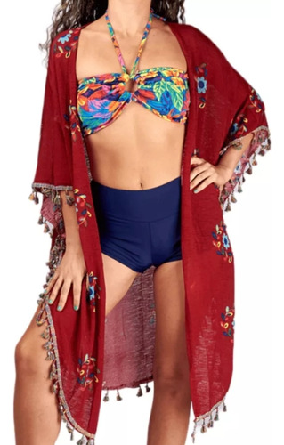 Tapado Kimono Playero De Verano Mujer 