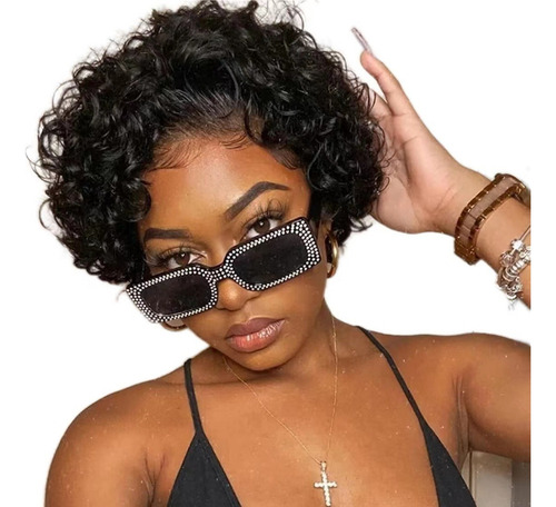 Para Peruca De Natural Cabelo Humano Pixie Curly Lace Wig