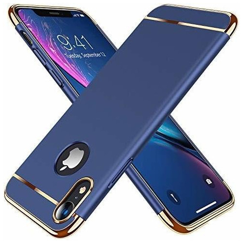 Funda Para iPhone XR Azul Marino Mate Bordes Dorados Case