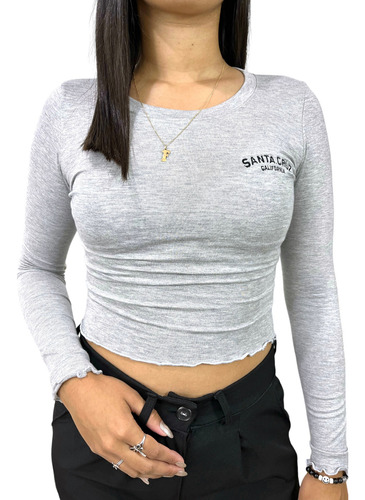 Remera Top De Modal Lisa Con Bordado - California - Dama