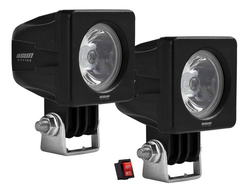 Par De Faros Led Osun® Diseño Redondo O Cuadrado De Alta Intensidad De 10w Con Lupa 100% Metal + Bases Offroad Jeep 4x4