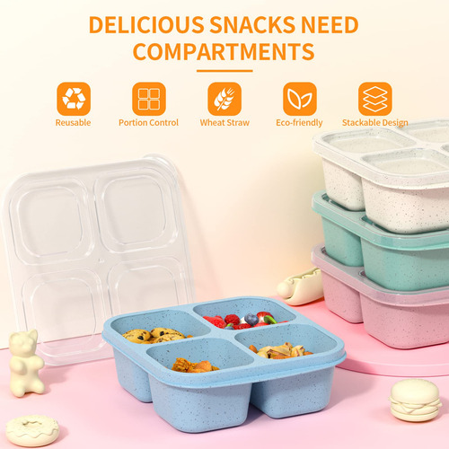 Cajas De Aperitivos Reutilizables 4 Compartimentos Paquete 4