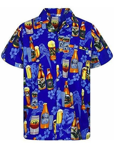 Vho Funky Camisa Hawaiana Botella De Cerveza De Manga Corta
