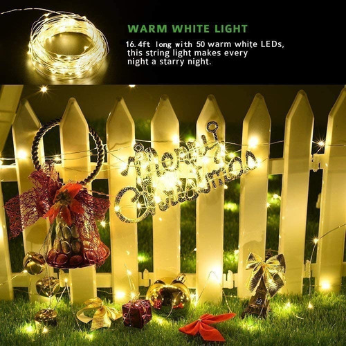 Imagen 4 de 5 de Tira Luces Led Decorativas Tipo Alambre 50 Led- 5mts Solares