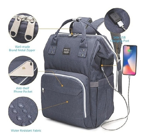 Pañalera Importada Con Cable Usb Y Bolsito Termico Azul