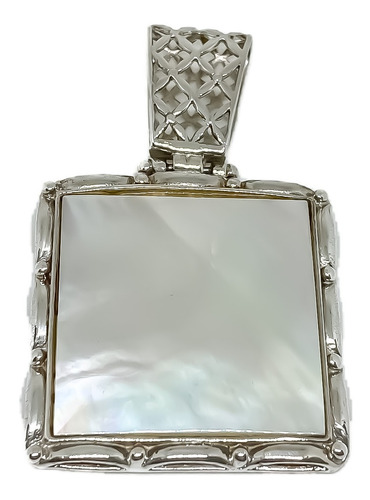 Dije Cuadrado Art Deco Nácar Plata 925 44 Mm 