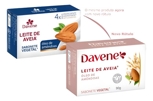 Sabonete Vegetal Leite De Aveia Óleo De Amêndoas 90g Davene