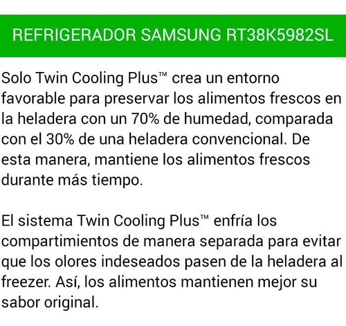 Imagen 5 de 6 de Heladera Samsung Rt38 Freezer Frio Seco Inverter Fca Hielo