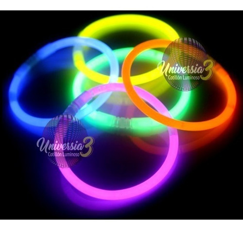 50 Pulsera Neon Quimica Fluo Cotillon Luminoso Combo Carioca