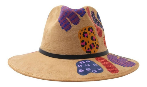 Sombrero De Piel Cafe Pintado A Mano Vintage Unisex Indiana