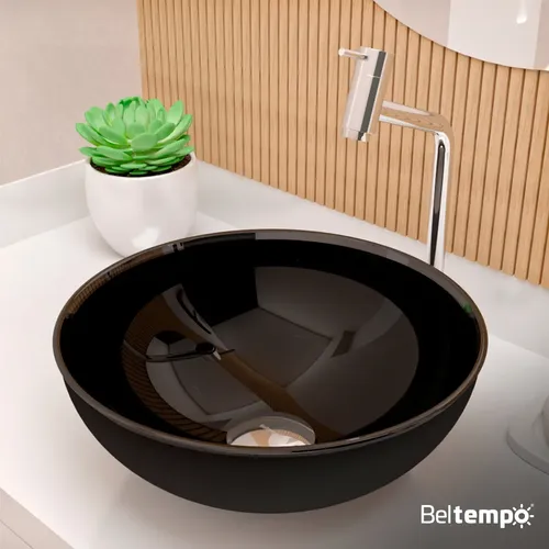 Cuba Pia De Apoio Sobrepor Vidro Redonda 29cm Preta Banheiro Lavabo Beltempo Bt-4030 Preto Texturizado