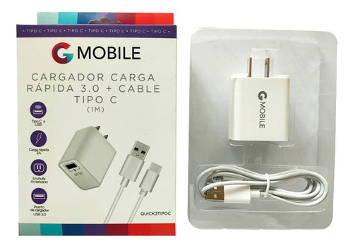 Cargador G Mobile Cable Tipo C A Usb 1m Carga Rápida 3.0