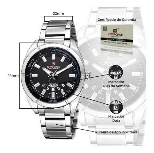 Relógio Quartzo Masculino Naviforce Nf9038m Luxo Esporte