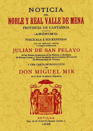 Libro Noticia Del Noble Y Real Valle De Mena. Provincia D...