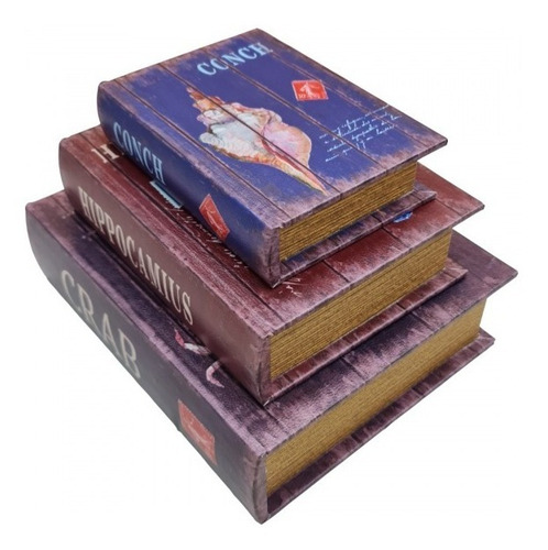 Imagem 5 de 5 de Jogo Caixa Livro Decorativo - 3 Peças Mdf + Pu - G3001