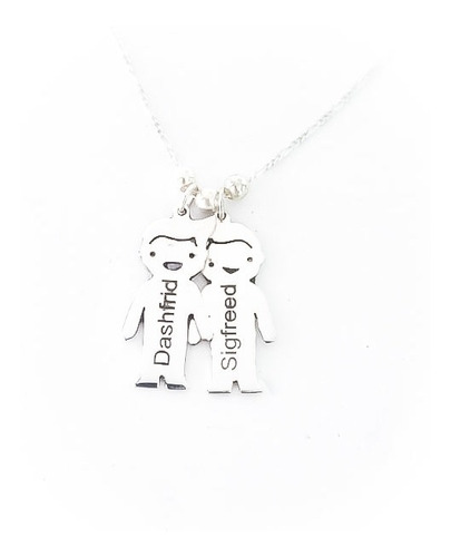 Collar 2 Dijes Personalizados De Niños En Plata Ley 925 