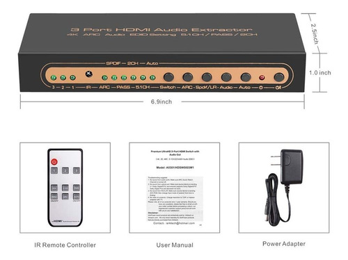 Interruptor Hdmi 3x1 Con Salida De Audio Toslink Optical ...