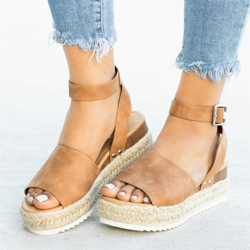 A Sandalias De Mujer Zapatos Moda Casual Peep Toe Plataforma