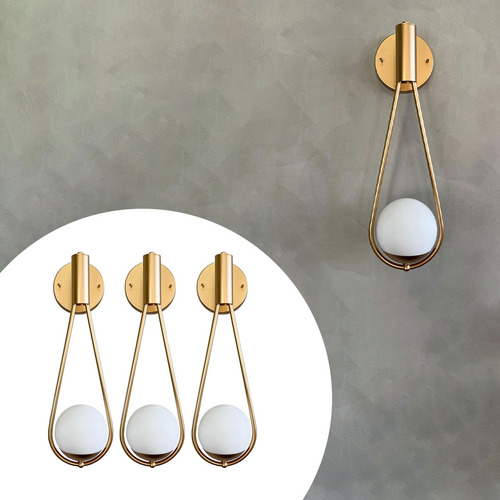 Kit 03 Arandela Dourado Gota Em Aluminio Com Globo Fosco 12cm Soquete G9 Tensao Bivolt 110v/220v