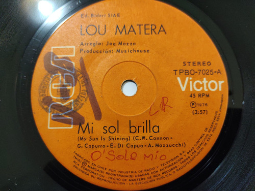 Vinilo Single De Lou Matera  -- Mi Sol Brilla ( B139
