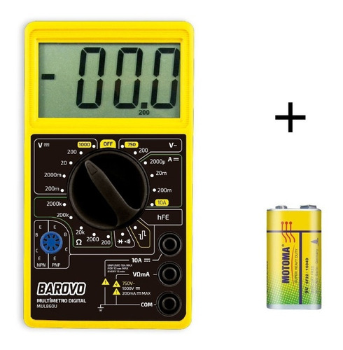 Imagen 1 de 10 de Tester Multimetro Voltimetro Digital Amperimetro + Bateria