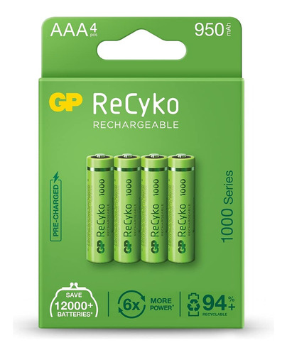 Pila Recargale Aaa 1000 Mah Gp Recyko X4 Unidades