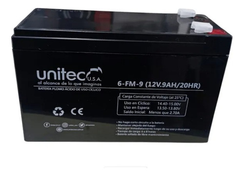 Unitec--9amp Bateria 12v 9amp 12v7ah-20hr