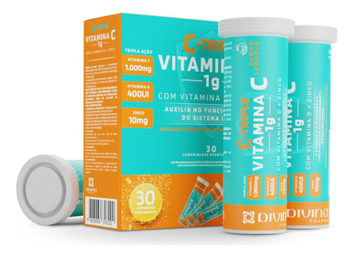 6cx C-triple Vitamina C 1g Laranja C/ 30 Comprimidos Cada