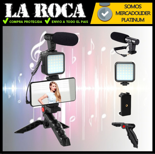 Imagen 8 de 10 de Kit Iluminacion Tripode Microfono Luz Led Stream Vlog Cuotas