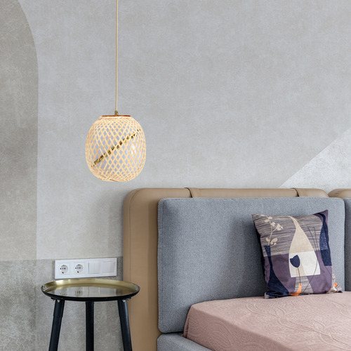 Lámpara Colgante De Bambú Con Pantalla De Luz, Estilo Rústic