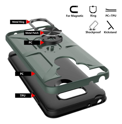 Jeylly Funda Para Lg G6 Con Protector De Pantalla De Vidrio Verde Medianoche.