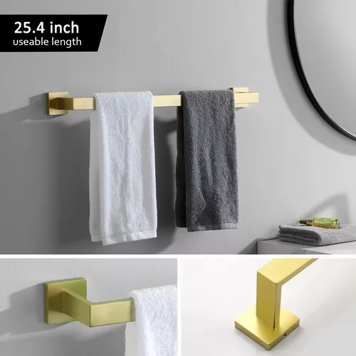 Juego de 5 accesorios de baño de acero inoxidable dorado cepillado, incluye  juego de toallero dorado, juego de toallero de 22 pulgadas para baño