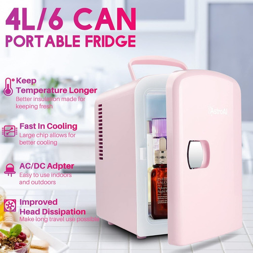 Mini Refrigerador Viaje Carro Alimentos Bebida Maquillaje Ro