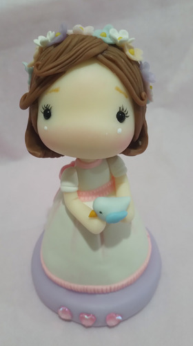 Adorno De Torta Nena De Comunión De Porcelana Fría