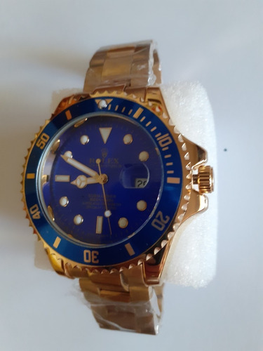 Relogio Submariner Masculino Folheado Azul 45mm Com Caixa