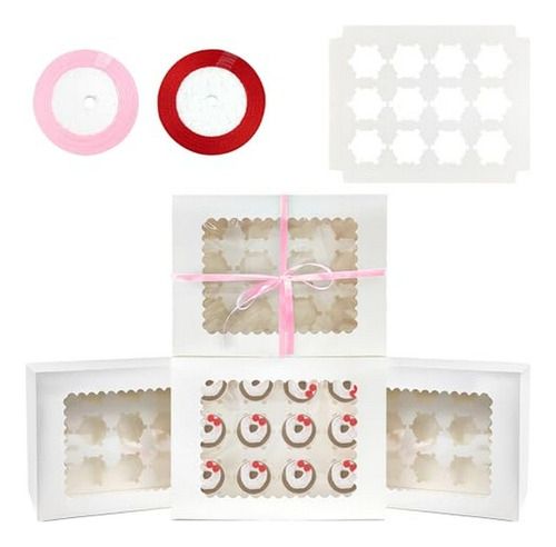 Caja De Cupcakes Blanca Grande Con Ventana Y Cinta De Regalo