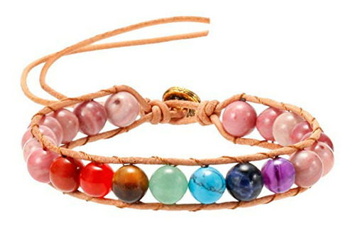 Pulsera Yoga De Cuero Con Piedras Preciosas