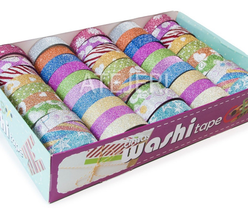 Imagen 10 de 10 de Cinta Decorativa Washi Tape Glitter Adhesiva X 50 Unidades