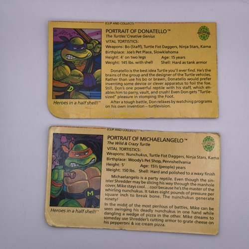 Tortugas Ninja Backcards De Donatello Y Mike Playmates Vintg