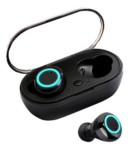 Audífonos in-ear inalámbricos Kapbom KA-799 negro y azul con luz LED